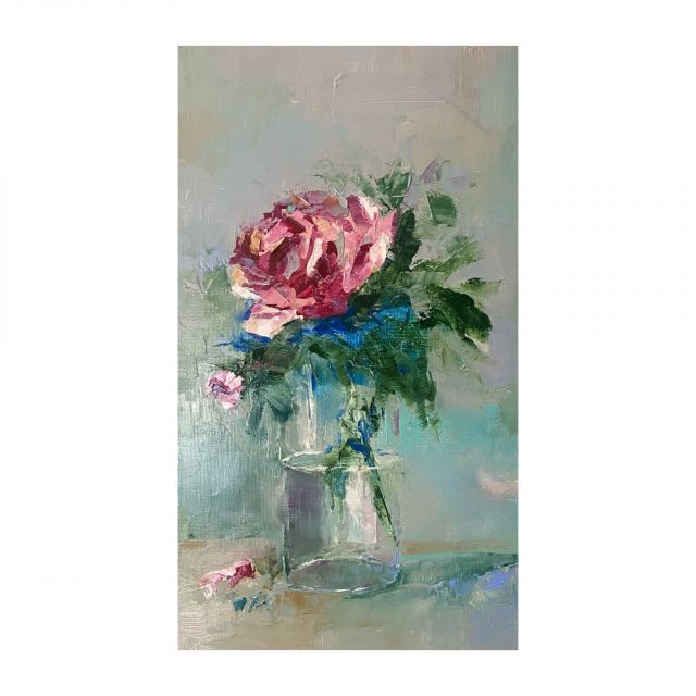 winter still life with roses - painting
