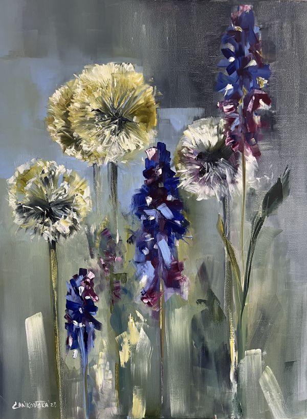 Summer in the villageabstract flowers painting