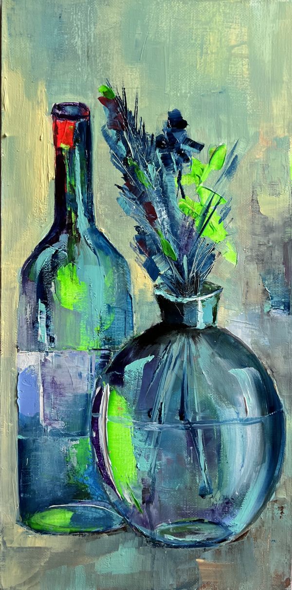 Vibrant Stillness bottle painting by Svetlana Caikovska