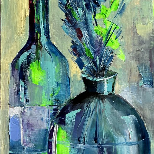 Vibrant Stillness bottle painting by Svetlana Chaikovska